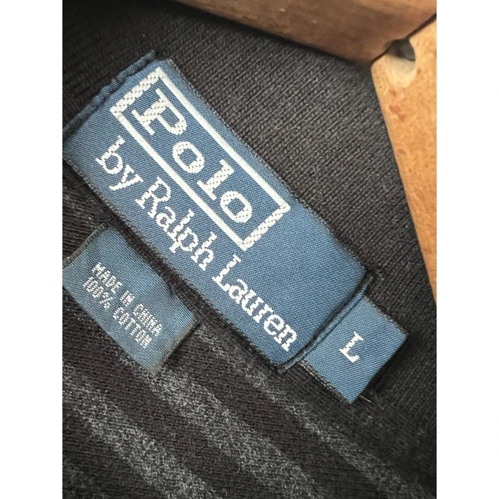 Polo Ralph Lauren Polo Shirt Mens L Black Gray Stripe Red Pony Cotton Golf